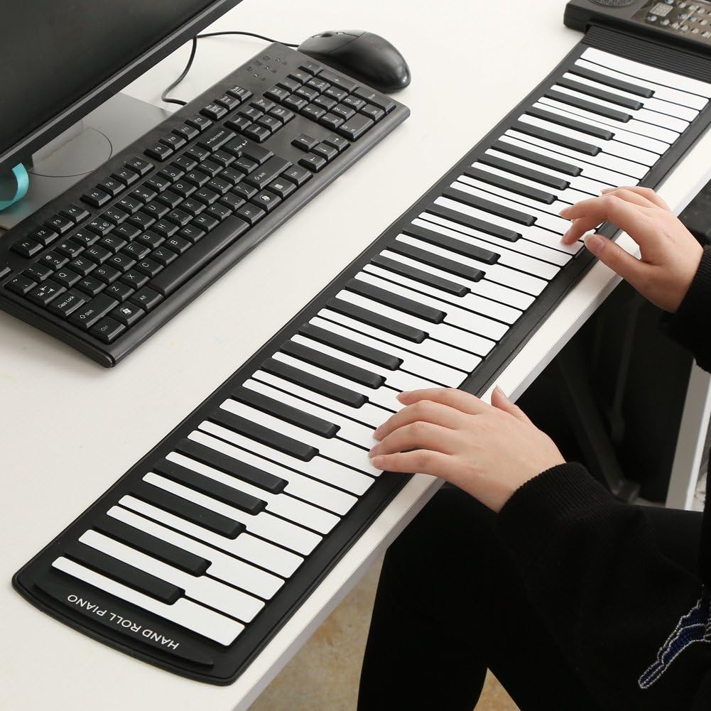 Roll up Piano,Portable 61-Keys Roll up Soft Silicone Flexible Electronic Keyboard Piano，for Home, School,For Birthday Gift