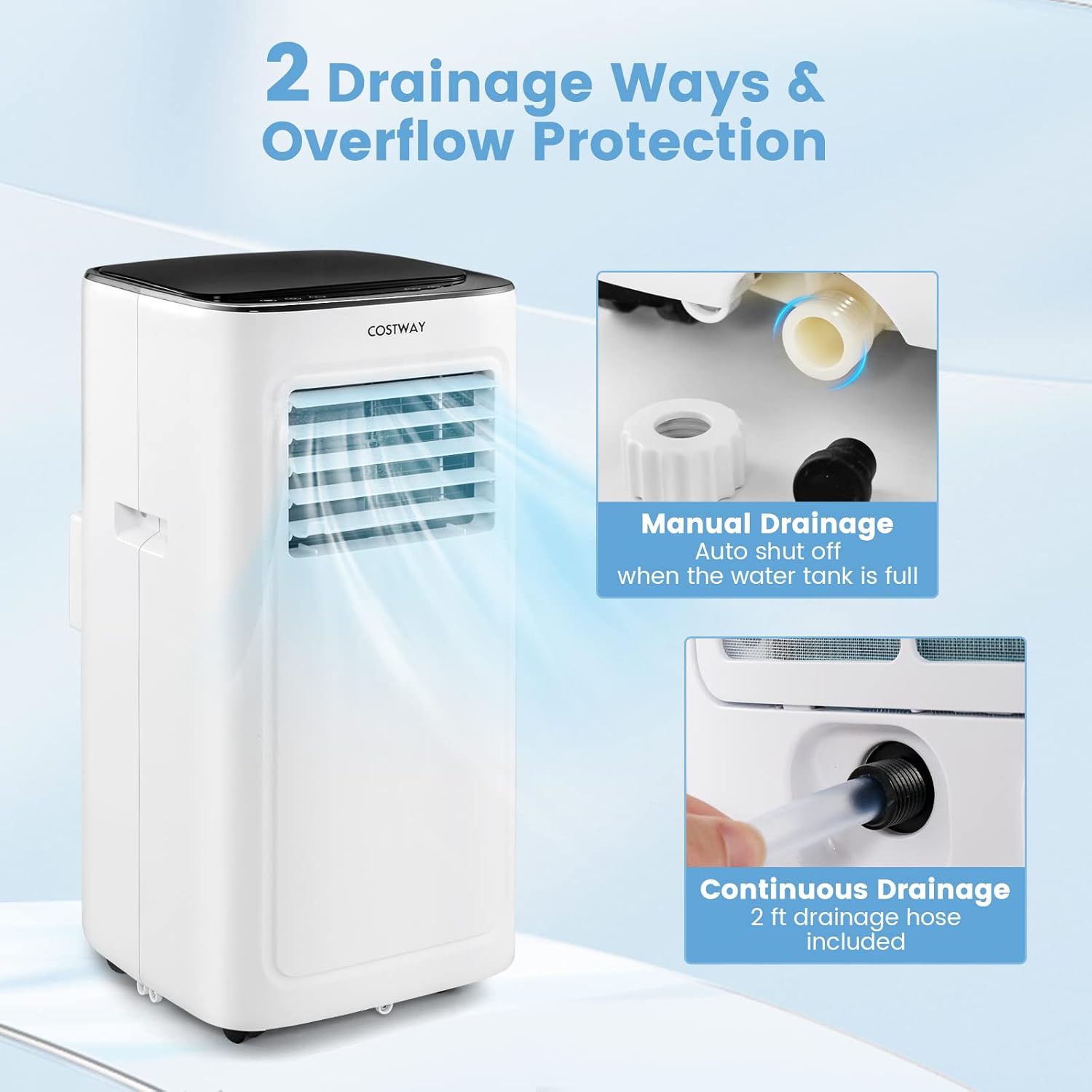 COSTWAY Portable Air Conditioner, 9000 BTU Portable AC with Built-in Dehumidifier, 24H Timer, Smart Sleep Mode, LED Touch Panel for Cooling Rooms up to 280 Sq.Ft, Remote Control & Window Kit Included