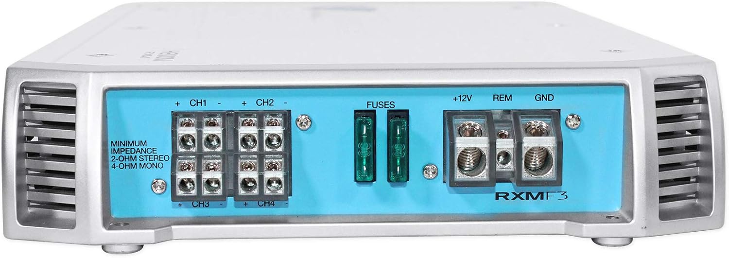 Rockville RXM-F3 1600W Peak/260W RMS 4-Channel Class A/B Marine Amplifier with PA Microphone, Waterproof Conformal Coating, Smart Auto Turn-On for Boats