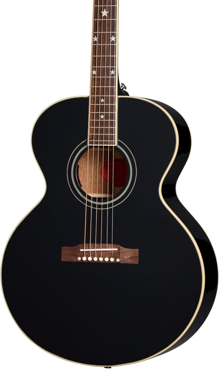 Epiphone Inspired by Gibson Custom J-180 Long Scale Acoustic Electric Jumbo, Ebony with Hard Case