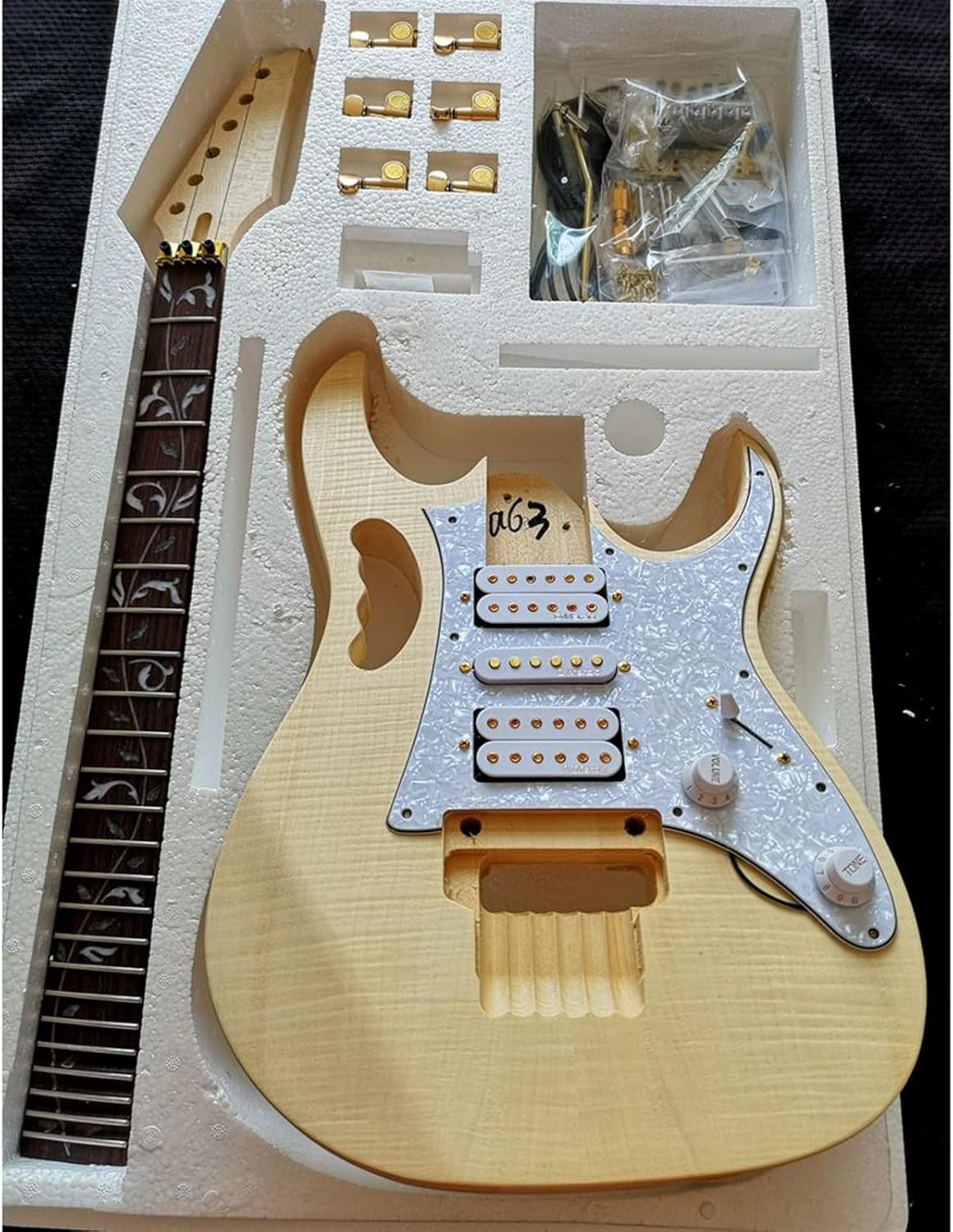 TSTS Unfinished Guitar Basswood Body Rosewood Fingerboard Maple Neck Electric Guitar Assembly Accessories Unfinished Electric Guitar Kit
