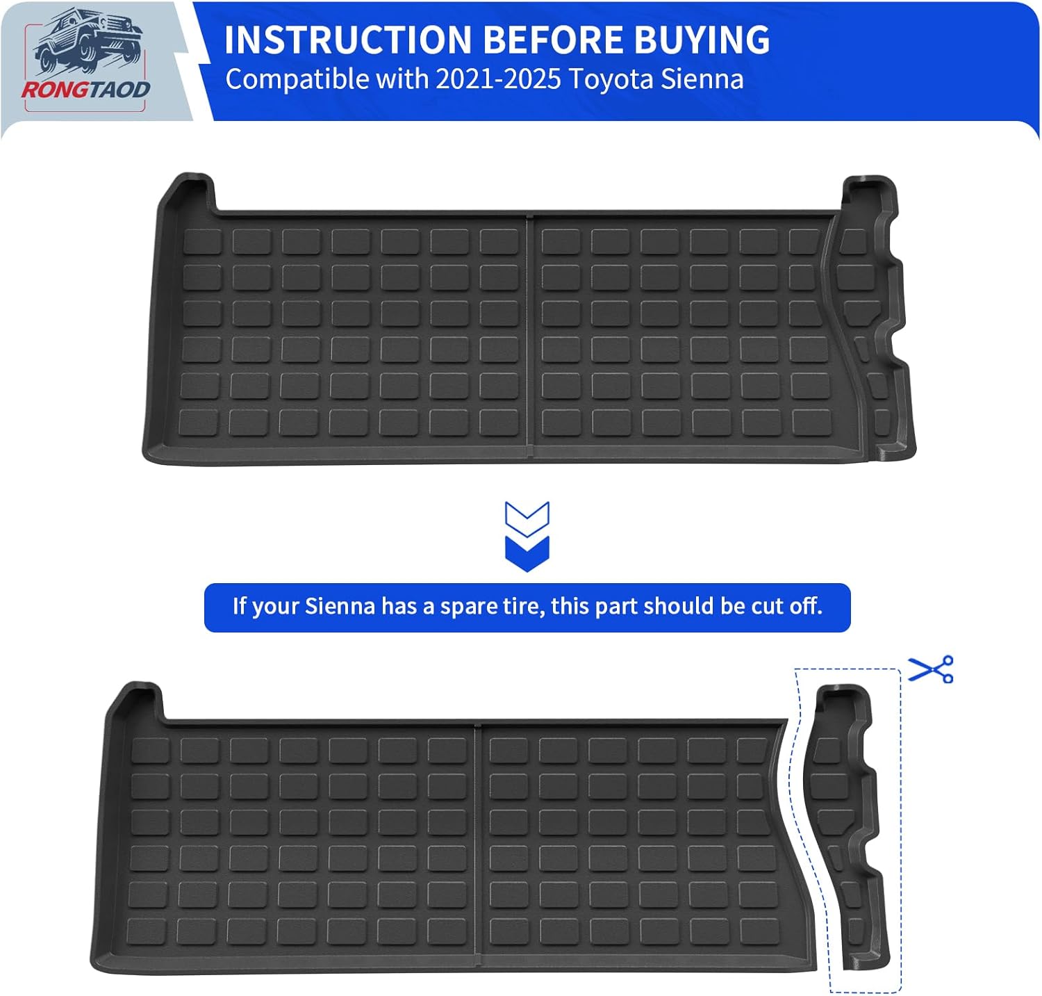 Rongtaod Cargo Mat Compatible with 2021-2025 2026 Toyota Sienna 7&8 Seats Cargo Liner Trunk Liner Trunk Mat 3rd Row Back Seat Cover All Weather 2024 Sienna Accessories (Backrest Mats+runk Mat)
