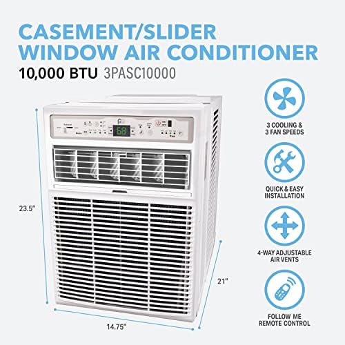 Perfect Aire 10,000 BTU Slider Air Conditioner Window A/C - Casement, 10000, Gray