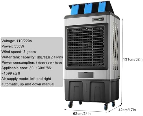 Portable Evaporative Air Cooler, Swamp Cooler Air Conditioner with 4 Ice Packs and 3 Speeds, Portable Ac for Outdoor, Office, Home