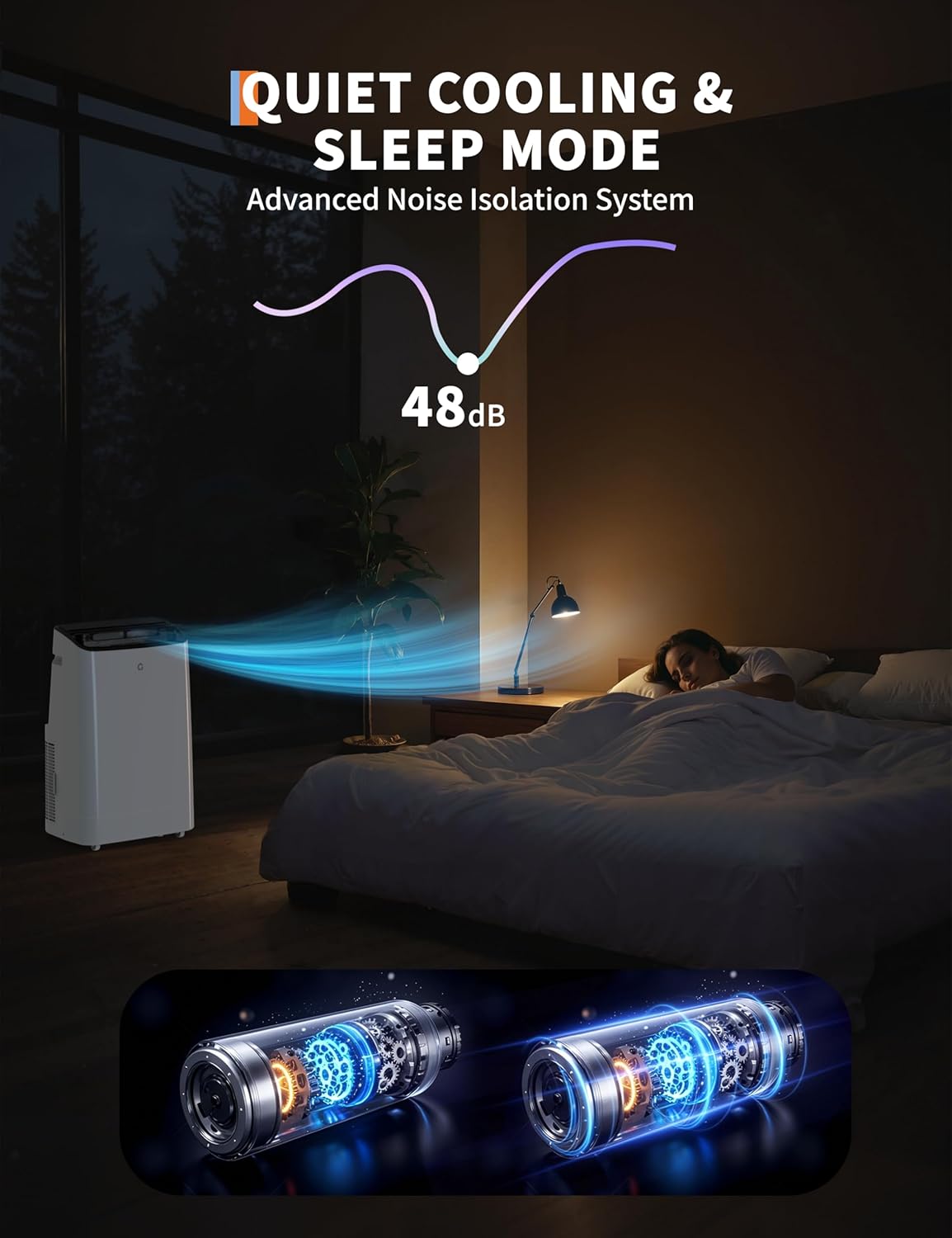 Portable Air Conditioner 14000 BTUs - 3-in-1 Cooling Unit for 750 Sq. Ft with 90Pints/Day Dehumidifier, 50dB Ultra Quiet, Self-Evaporative & Window Kit, 24H Timer,(Black Top Cover)