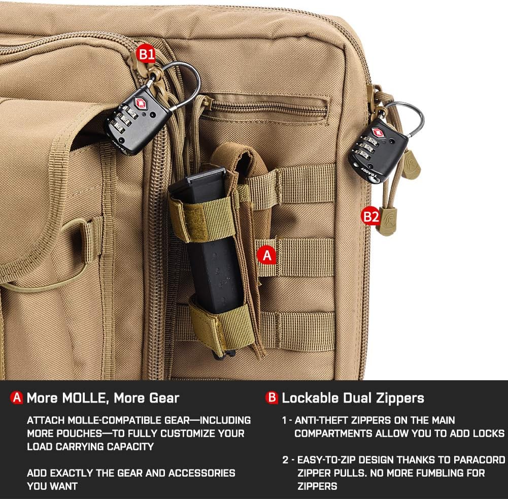 Lancer Tactical 600 Denier Polyester Double Carbine Soft Case Accessory Pouches MOLLE Webbing Secondary Gun Compartment Quick Detach Buckles Inner Storage Backpack Straps