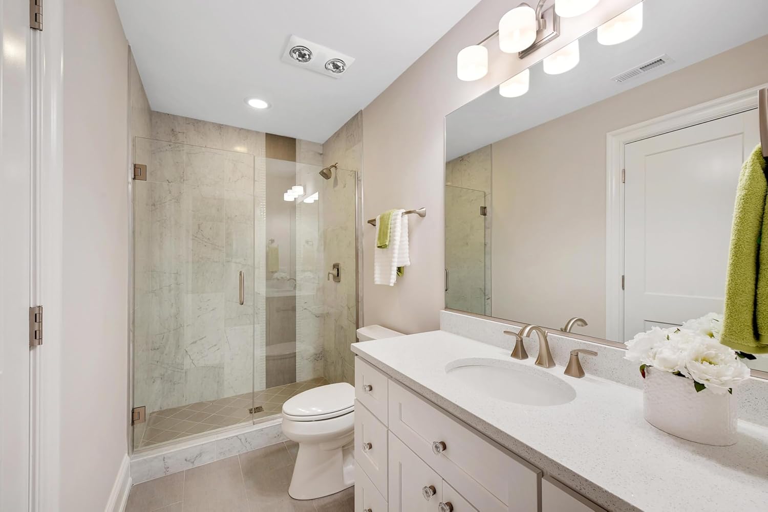 Aero Pure A515A W Quiet Bathroom Fan with Heat and Light, White