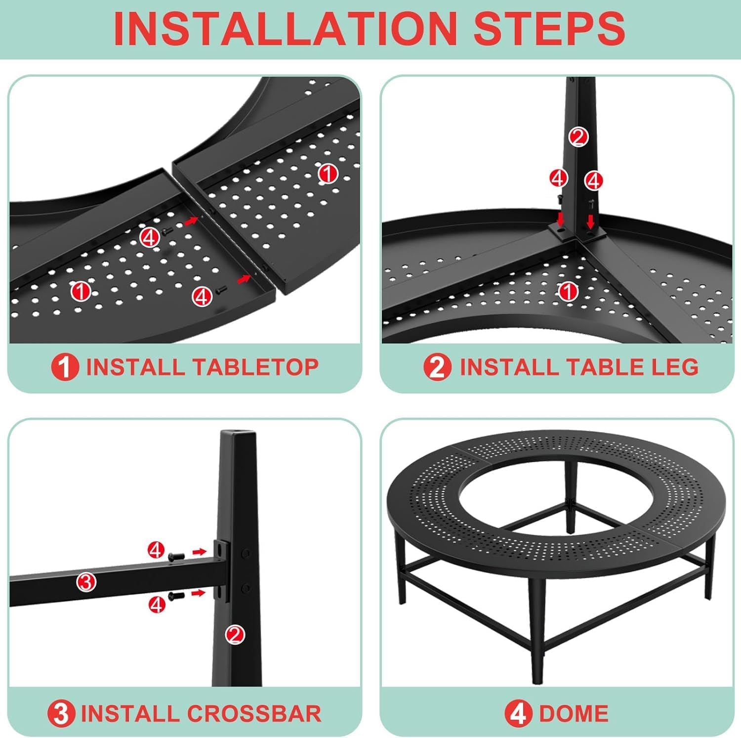 38 Inch Fire Pit Surround Tabletop for Solo Stove Bonfire/Ranger/Tiki Accessories, Smokeless Fire Pit Table & Dust Cover for Solo Stove and Other Wood Burning, Powder-Coated Steel Stove Table Surround