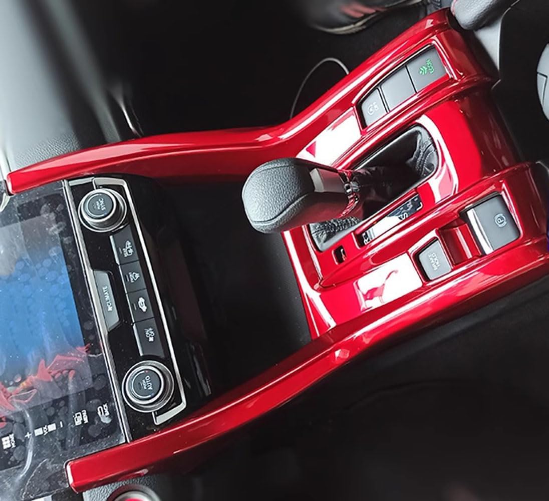 Car Accessories Fit for Honda Civic 10th Gen 2016-2021 ABS Interior Gear Shift Panel Cover Trim 1PC Set (Red)