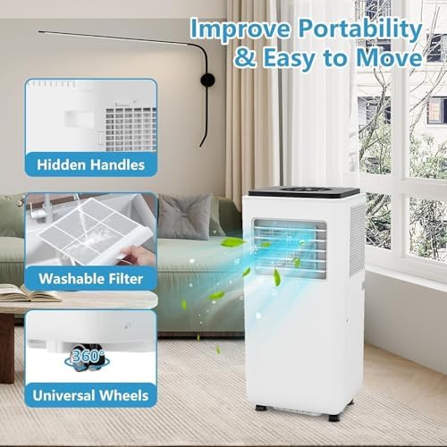 8000 BTU Portable Air Conditioner for Room up to 350 Sq.Ft 3-in-1 AC Unit with Cooling Dehumidifier & Fan Modes Ultra-Quiet 24H Timer Remote Control LED Display Easy Install with Window Kit for Bedroo