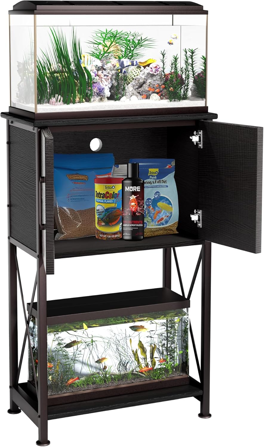5-10 Gallon Fish Tank Stand, Metal Double Aquarium Stand with Cabinet for Fish Tank Accessories Storage, Heavy Duty 20.5