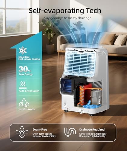 ZAFRO 12000 BTU Portable Air Conditioners (8000 BTU SACC), AC Unit for Bedroom with Drainage-free Cooling, Fan & Dehumidifier, 47dB Quiet, 24H Timer, APP Control/Remote/LED Display