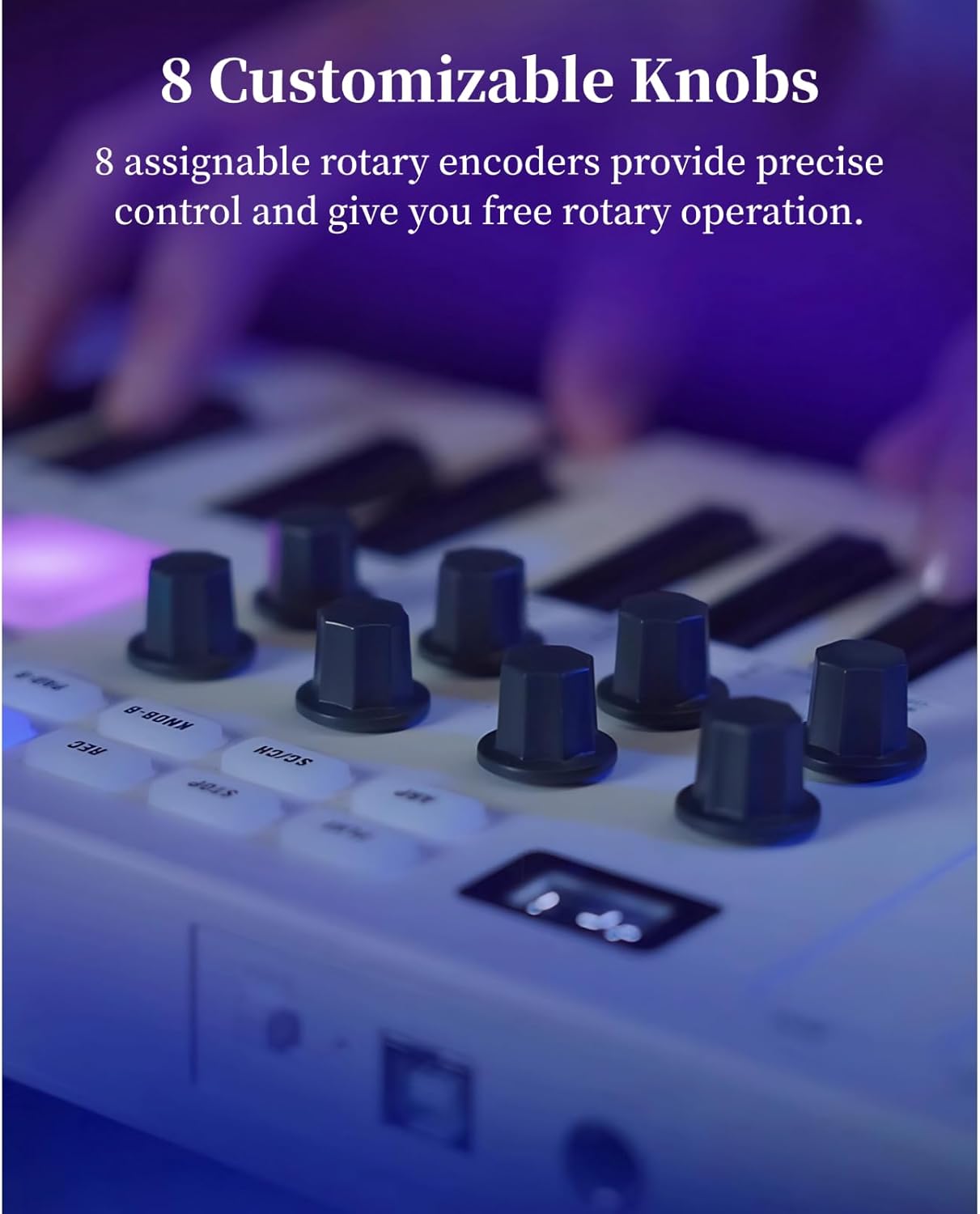 MIDI Keyboard Controller, 25 Key Portable Bluetooth MIDI Controller with 8 Backlit Drum Pads 8 Knobs, Mini Beat Maker for Music Production for Beginners Music making