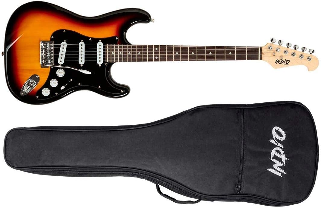 Monoprice Cali Classic Electric Guitar - Sunburst, 6 Strings, Double-Cutaway Solid Body, Right Handed, SSS Pickups, Full-Range Tone, With Gig Bag, Perfect for Beginners - Indio Series