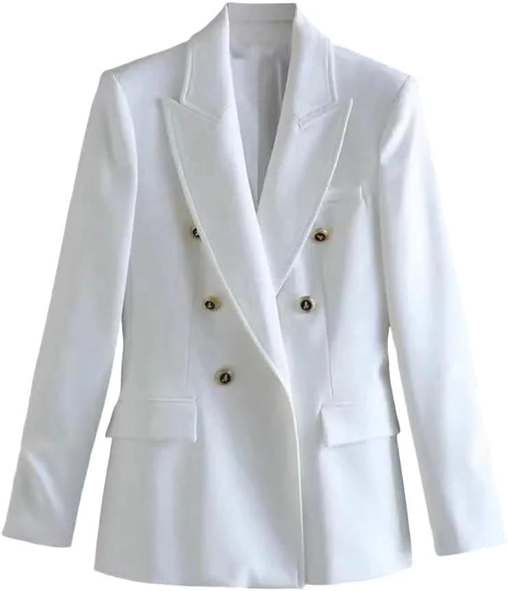 Women‘s Slim Suit Jacket European French Style Casual Double Breasted All Match Versatile