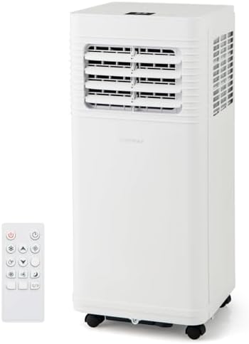 COSTWAY Portable Air Conditioner, 9000 BTU Air Conditioner with Fan & Dehumidifier, 24H Timer & Remote Control, Window Installation Kit, AC Unit Cools Rooms up to 300 Sq.Ft (9000 BTU)