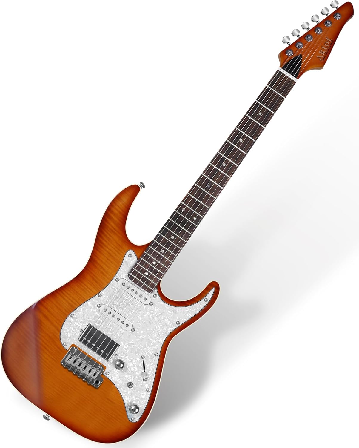 AKLOT Solid Body Electric Guitar - Flame Maple Top, HSS Alnico V Pickups with Coil-Split, Roasted Maple Neck, Locking Tuners, Veltrix Series, Inferno Burst