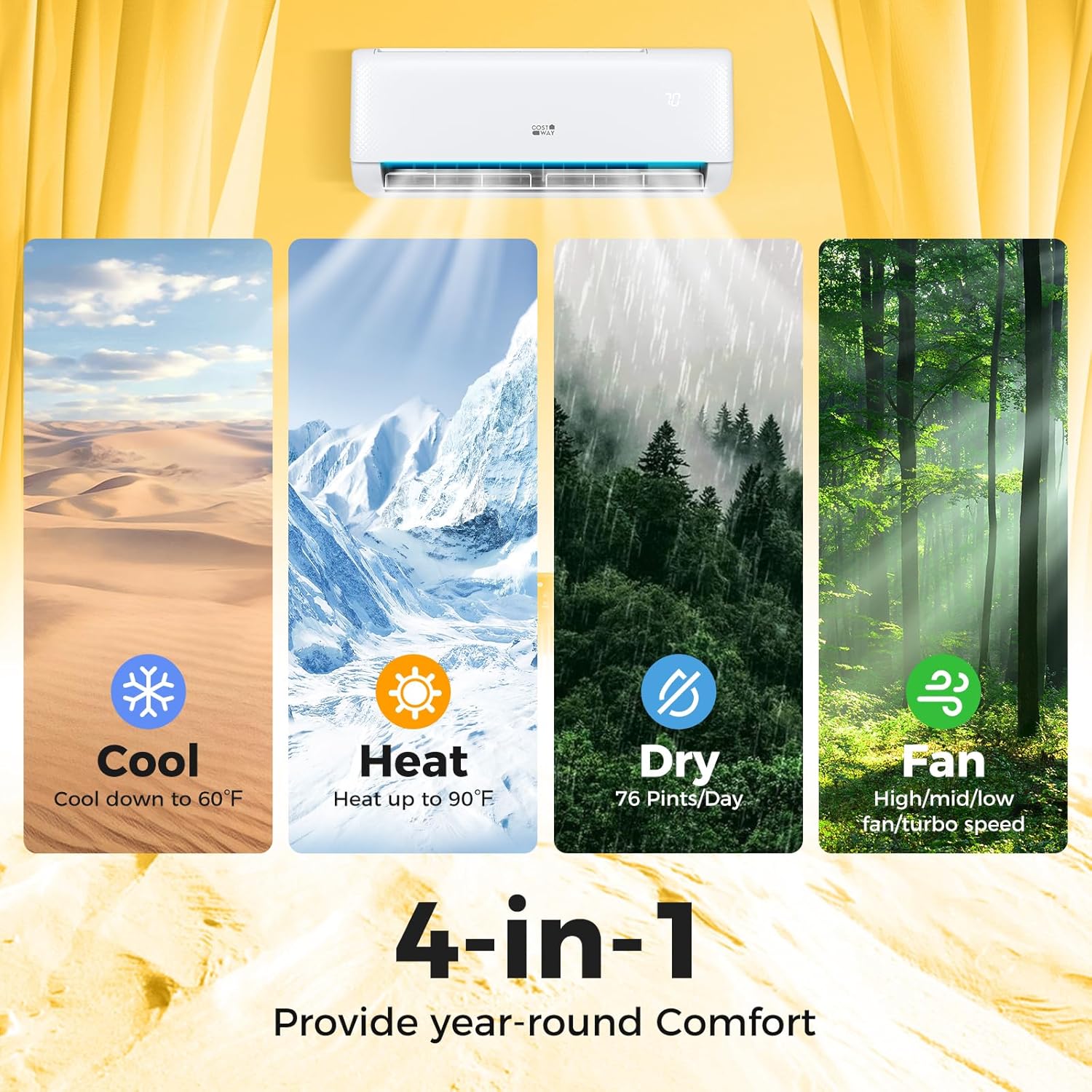 COSTWAY 24000 BTU Mini Split Air Conditioner, Energy Star, with Remote, Compatible with Alexa, Googlehome, Heat Pump, 21 SEER2 Inverter, 24H Timer, for Rooms up to 1500 Sq.Ft (Airtural Series)