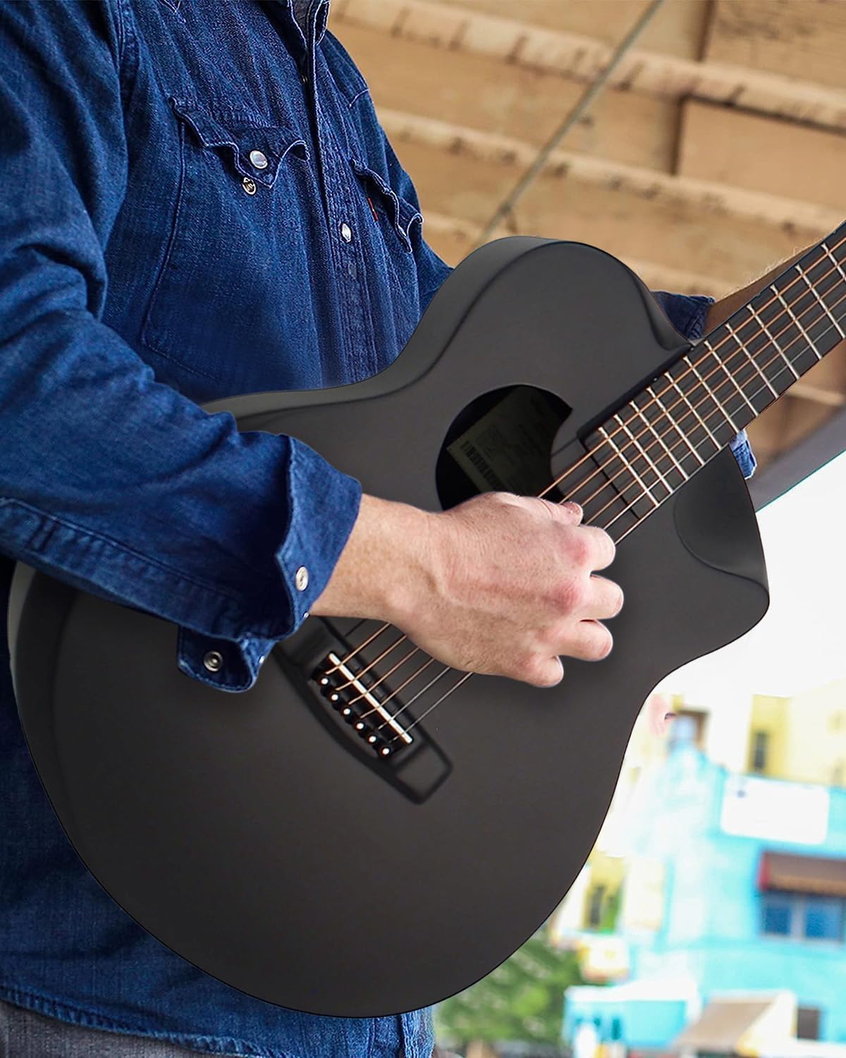 Journey Instruments Carbon Fiber Travel Guitar – RT661M Traveling Acoustic Guitar – Fixed-Neck Road Trip Acoustic Guitar – Heavy Duty Gig Bag (Bronze Black Matte)