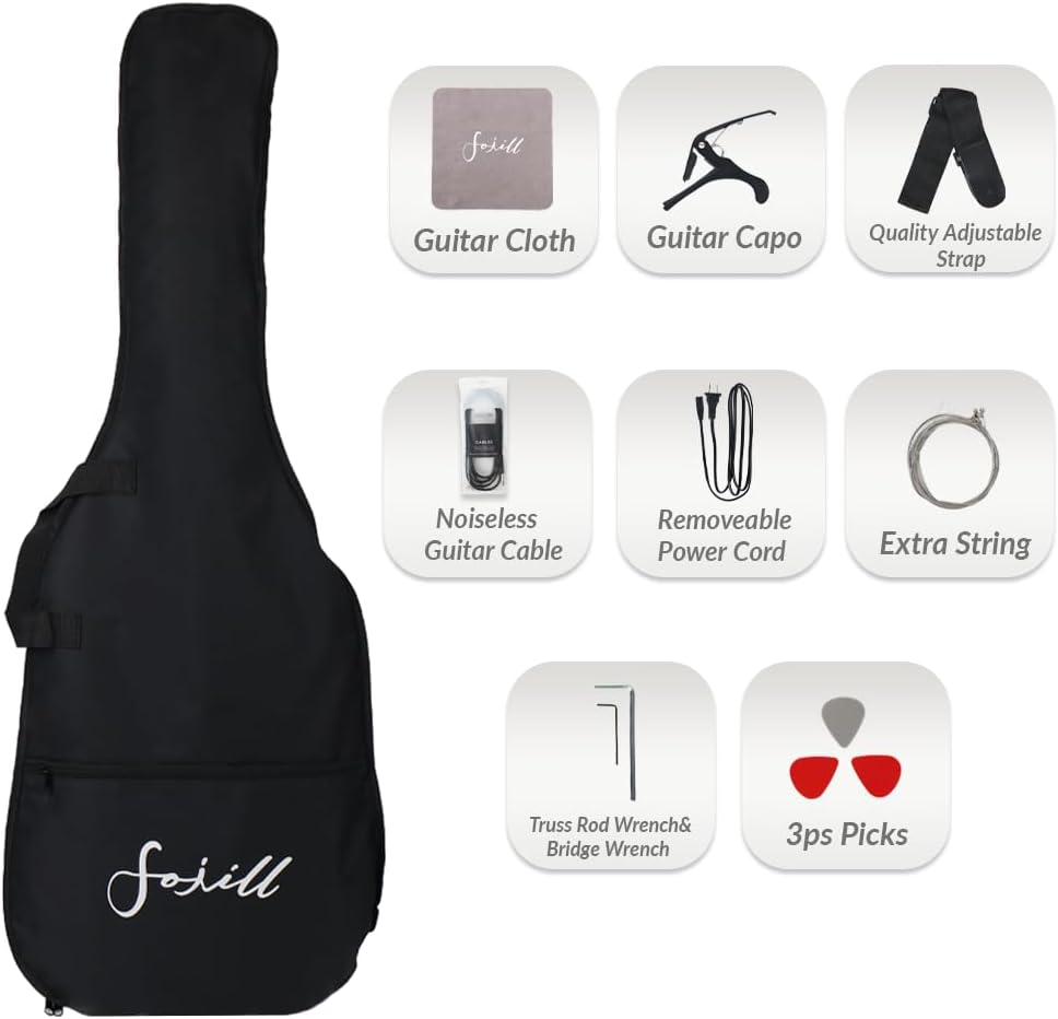 Fojill Full Size 4 Four String Electric Bass Guitar 20W Amplifier Amp Right Hand Beginner Starter Kit Set Combo Bundle Accessory Gig Bag,Strap,Picks,Capo,Noiselss Cable,Strings (Pink)