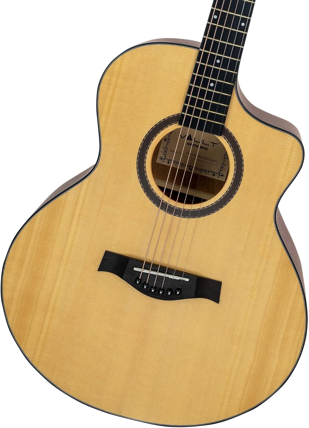 Vault EA-40 Full-Size Solid Spruce Top Cutaway Acoustic Guitar - Mahogany Bundle with Gig Bag, Tuner, Picks, Strap, and Polishing Cloth