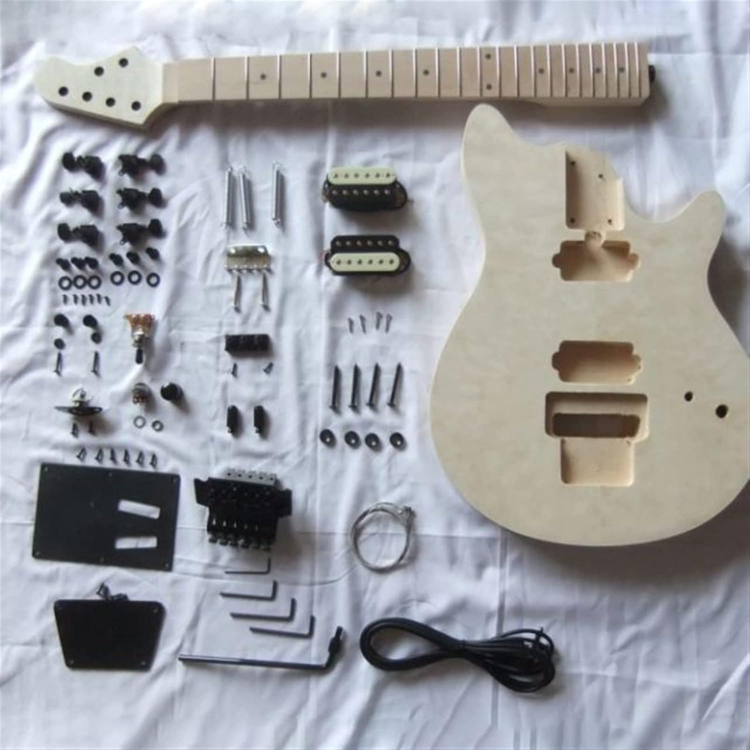 2 Dual-Coil Pickups Unfinished 22 Frets DIY Electric Guitar Kit Basswood Body and Fingerboard Unfinished Guitar Set