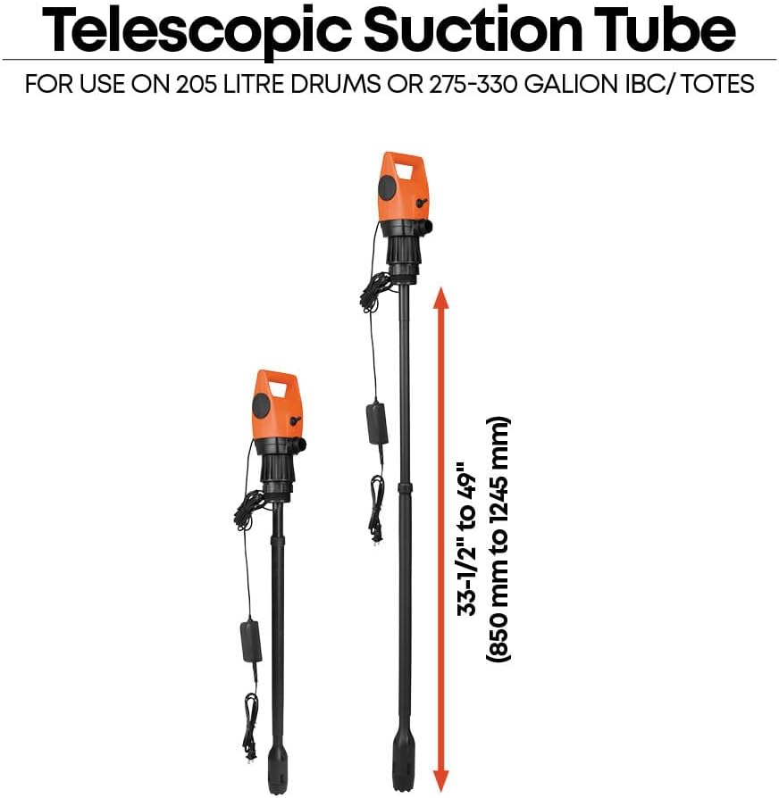 GROZ Electric Drum Pump | 120-240V AC | Adjustable 33.5-49