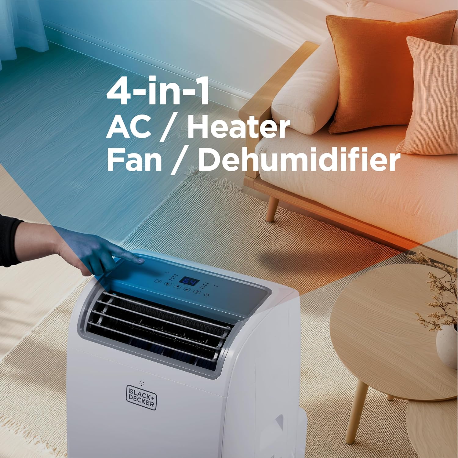 BLACK+DECKER Smart Portable Air Conditioner with Heat, 14,000 BTU (10,200 BTU SACC) Cooling, 12,000 BTU Heating for Rooms up to 700 Sq. Ft., Follow Me Remote, BPACT14HWT, White