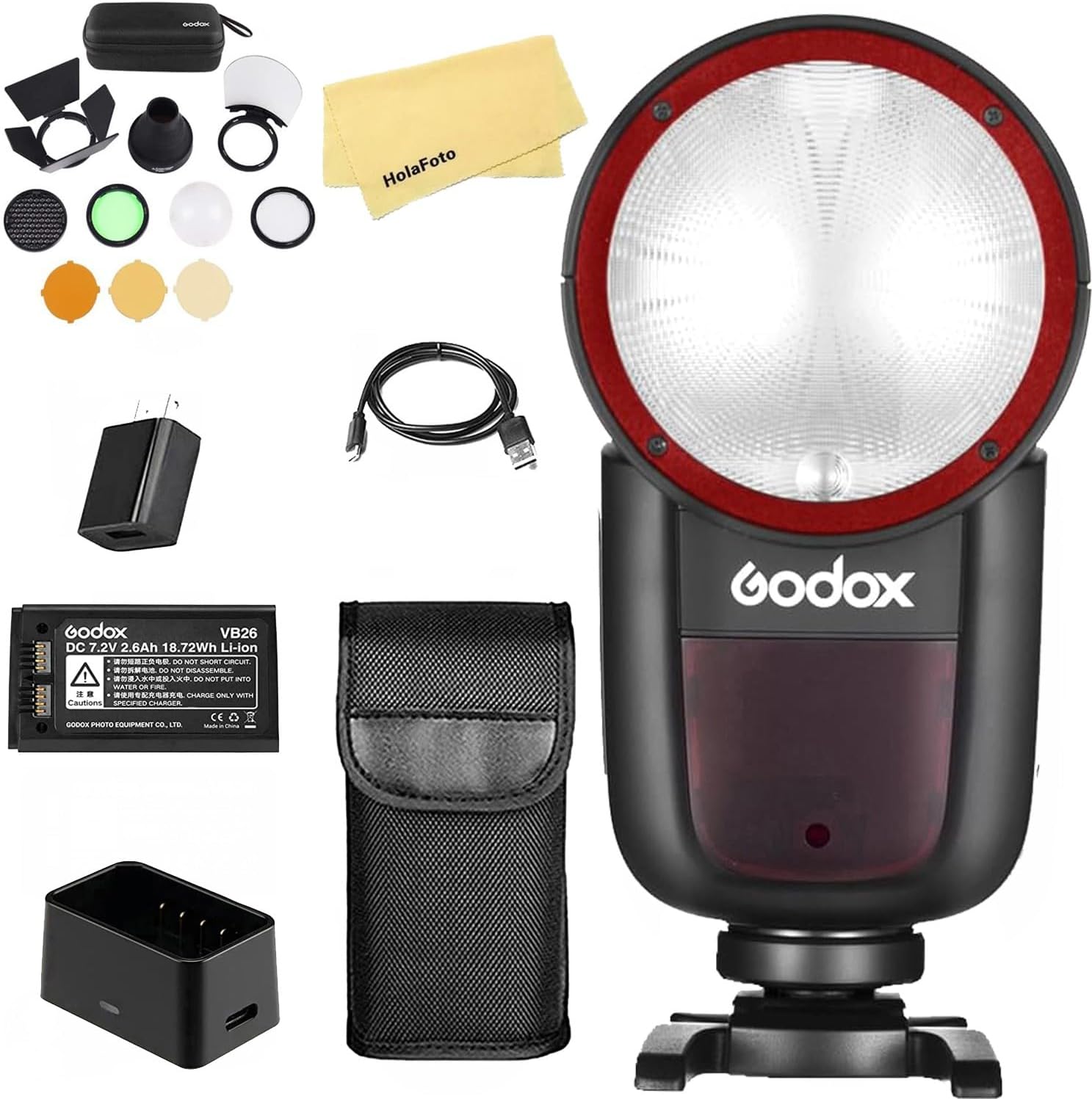 Godox V1 V1-C V1C USA Version Camera Flash with Godox AK-R1 Accessories Kit for Canon Cameras,76Ws 2.4G TTL 1/8000 HSS,480 Full Power Shots,1.5s Recycle Time,2600mAh Li-ion Battery