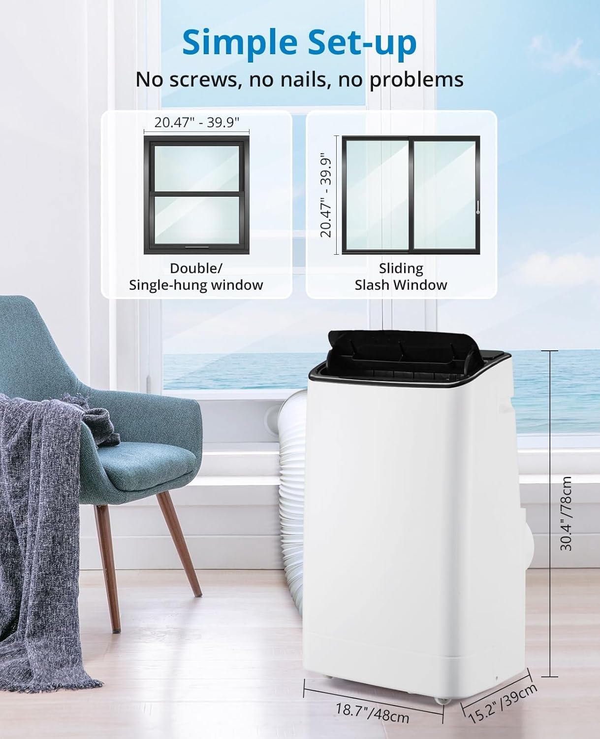 14,000 BTU Portable Air Conditioner Cools Up to 750 Sq.Ft, 3-IN-1 Quiet Portable AC Unit with Remote Control & Installation Kits for Large Room, Smart/Sleep Mode, Auto Swing, 24H Timer