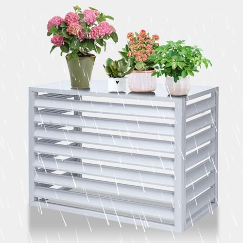 Aluminum Air Conditioner Fence with Top Cover, Outdoor Air Conditioner Fence, Theft Prevention, Noise Reduction(White,110cm)