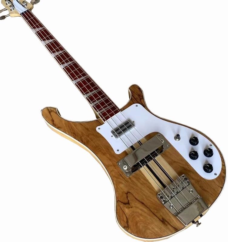 4-String Electric Bass Guitar - Natural Gloss Finish with Spalted Maple Top, 20-Fret Rosewood Fretboard