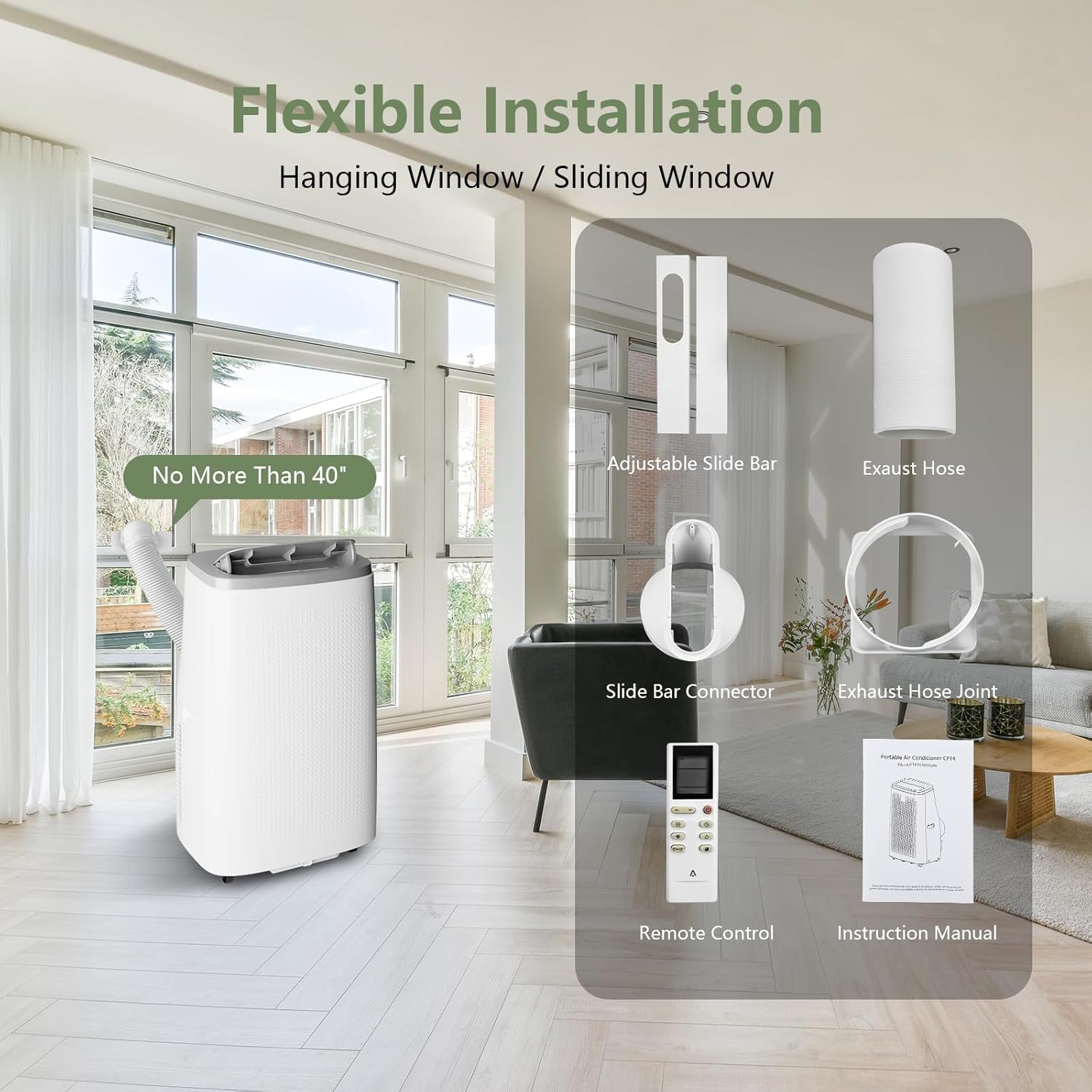 14000BTU Portable Air Conditioners Cool up to 750 Sq. Ft, 3-in-1 Portable AC Units for Rooms with Sleep Mode, 24H Timer, Remote Control, Window Vent Kit, Activated Carbon and Silver Ion Filter