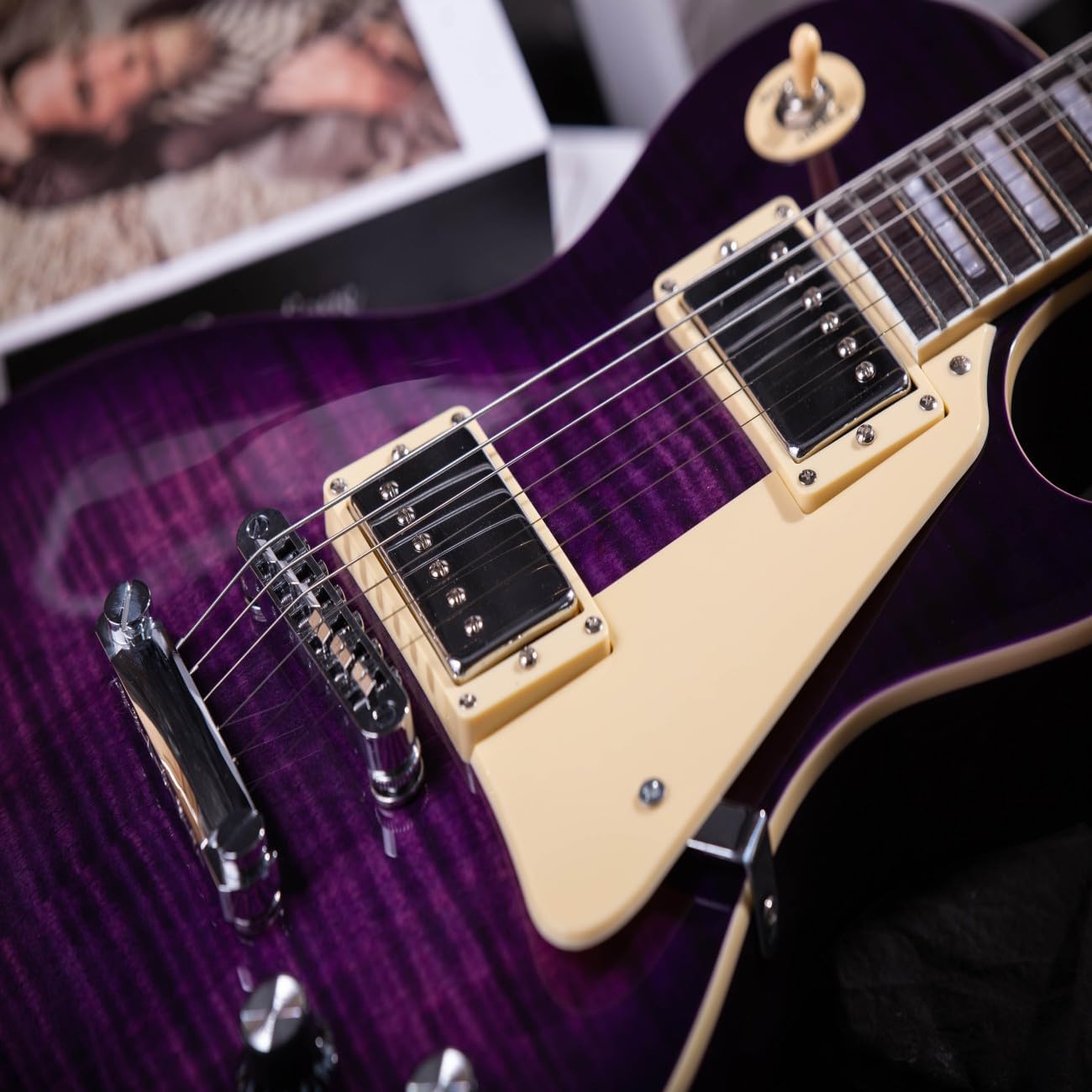 40'' Electric Guitar Solid Lpys-006 Maple Neck, LP Style Electric Guitar, Stainless Steel Cover, Suitable for all Levels, with GIGBAG (GTLP-02-purple)