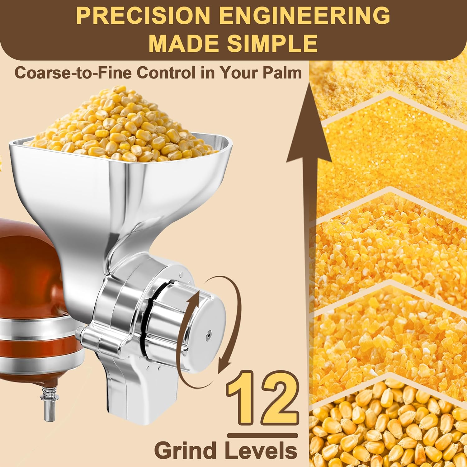 Metal Grain Mill Attachment for KitchenAid Stand Mixer,Flour Mill Wheat Grinder for Kitchen Aid Accessories and Attachments,Fit Grinding Non-Oily Dry Grains Wheat,Coffee Beans,Corn,Oats,Other Cereals