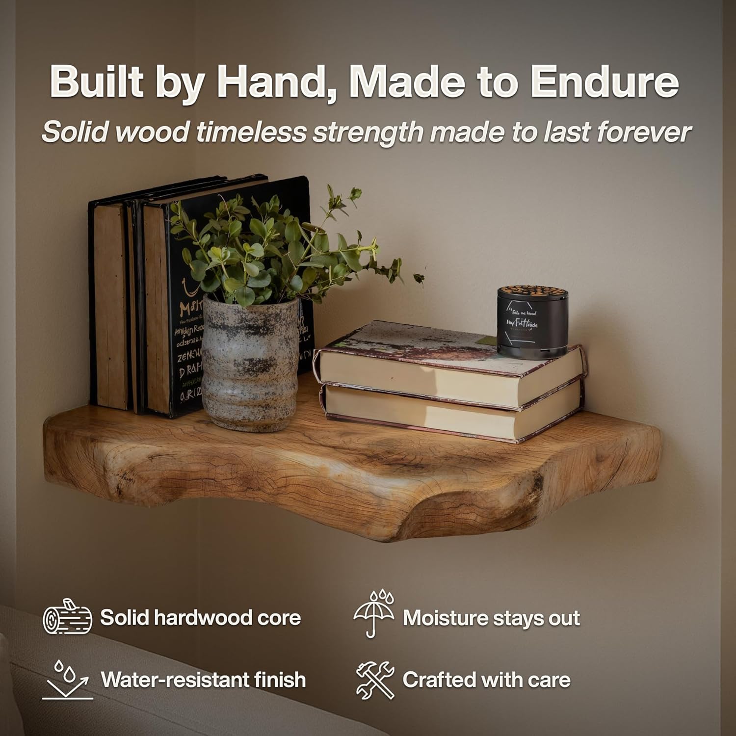 Farmhouse Live Edge Corner Floating Shelves - Handcrafted Rustic Solid Wood, Heavy-Duty Hidden Brackets, Wall Mounted Decor for Bedroom, Living Room - (11.7''L x 11.7''R x 1.4''H, Walnut)