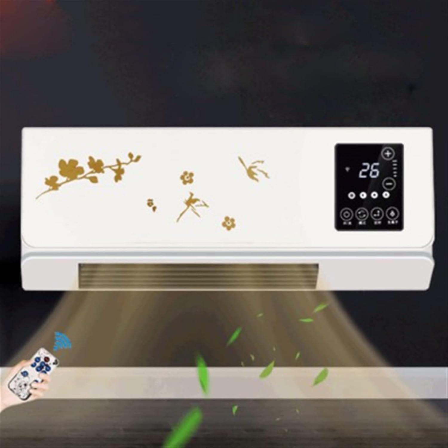 Space Heater 2000W Wall Mounted Air Cooler Conditioner Heater Fan Heating Cooling Room Bathroom Waterproof Remote Timing Air Conditioning Fan Electric Heaters(Grey) (Gold 2000W)