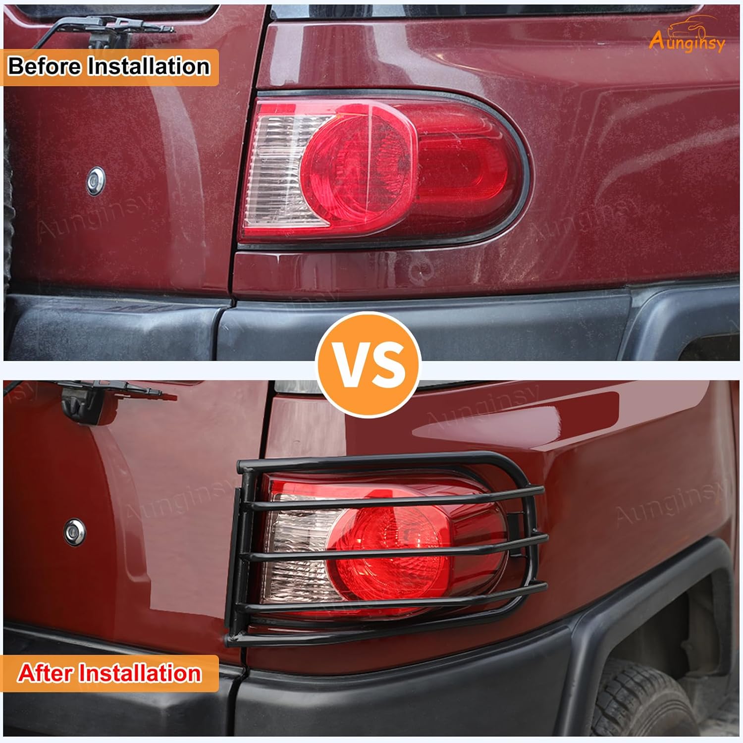 Aunginsy Rear Taillight Guard Cover Compatible with Toyota FJ Cruiser 2007-2021, Car Back Taillight Lamp Grilles Guard Protector Net Frame, Rear Headlight Trim Cover Carbon Steel Exterior Accessories