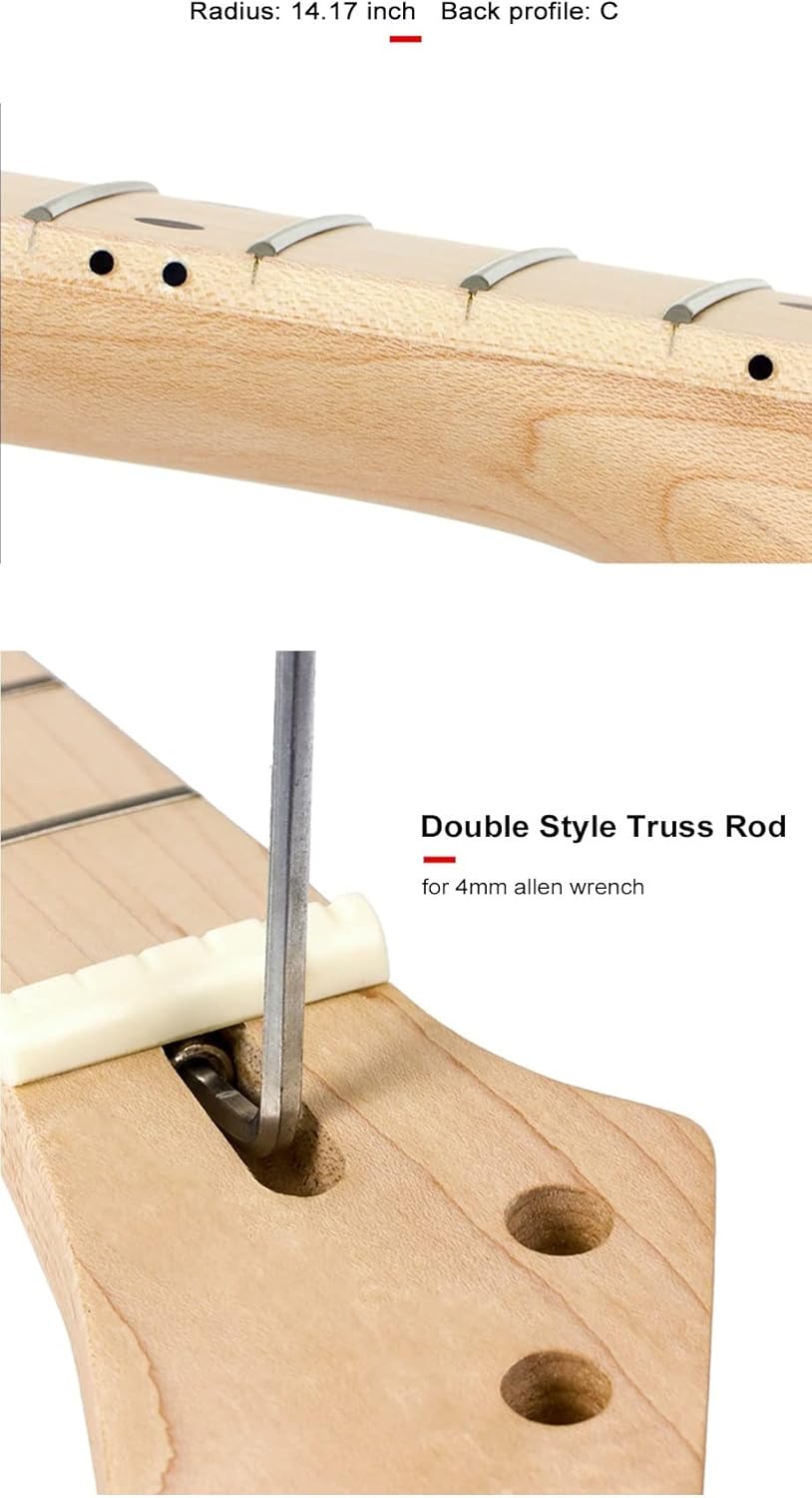 Banana Guitar Neck Maple Fingerboard 22 Frets Electric Guitar Neck Replacement Dot Inlay Matt Unfinished Guitar Neck (Color : 02)