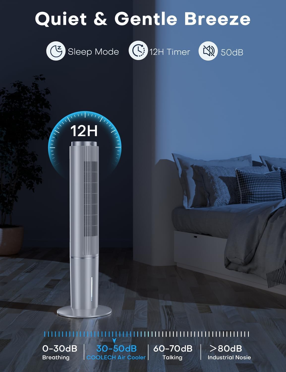 42 INCH Evaporative Air Cooler w/Remote &LED Touch Screen, 4 Mode &3 Speed, 1-Gal Tank for 15H Cooling, 12H Timer for Auto Off, 70°Oscillation Portable Swamp Cooler, Air Cooler for Room Patio