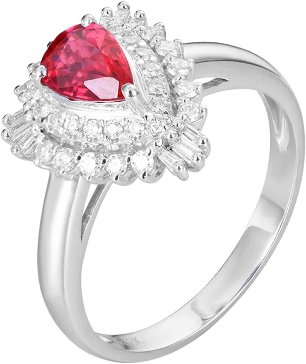 White Gold 18 Karat Wedding Rings, Women's Promise Rings Lab Created Ruby 3 Prong White Gold Band with Moissanite for Bride