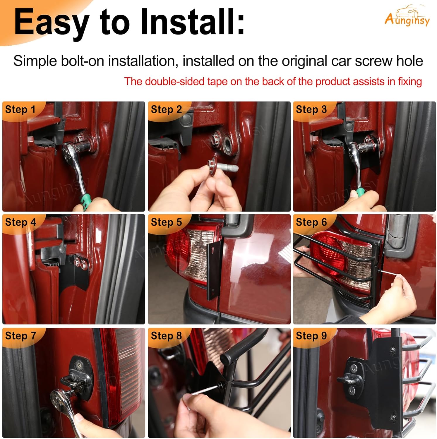 Aunginsy Rear Taillight Guard Cover Compatible with Toyota FJ Cruiser 2007-2021, Car Back Taillight Lamp Grilles Guard Protector Net Frame, Rear Headlight Trim Cover Carbon Steel Exterior Accessories