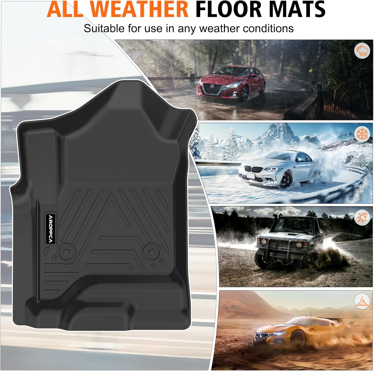 All Weather Car Floor Mats for 2014-2018 Chevy Silverado/GMC Sierra 1500 Crew Cab, 2015-2019 Silverado/Sierra 2500 HD/3500 HD Crew Cab, TPE Rubber Floor Liners Full Set for Chevy Silverado Accessories