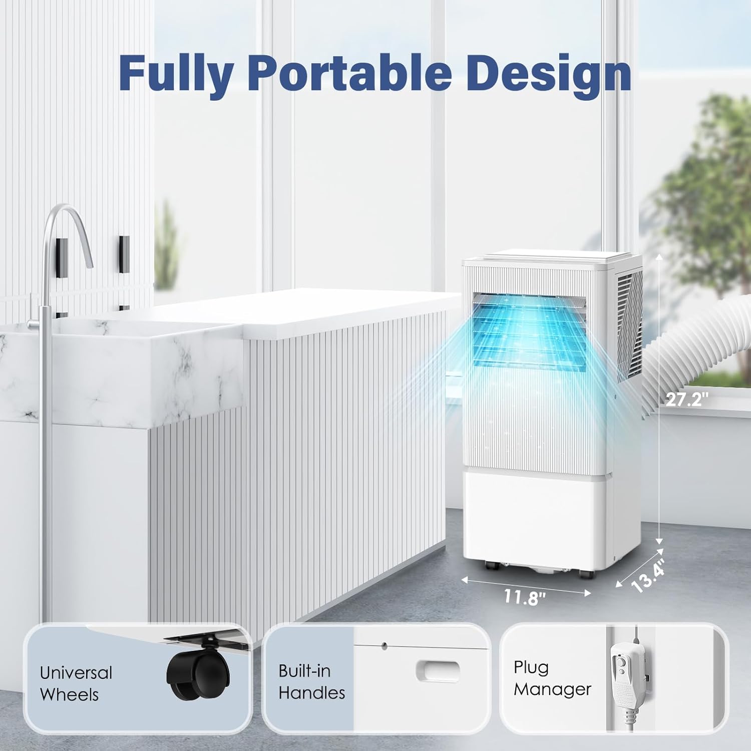 Air Choice Portable Air Conditioners, 3-in-1 10000 BTU Air Conditioner Portable for Rooms Up to 450 Sq. Ft, Remote, 24H Timer, Dehumidifier, Fan, Full Installation Kit, AC Unit for Bedroom Office