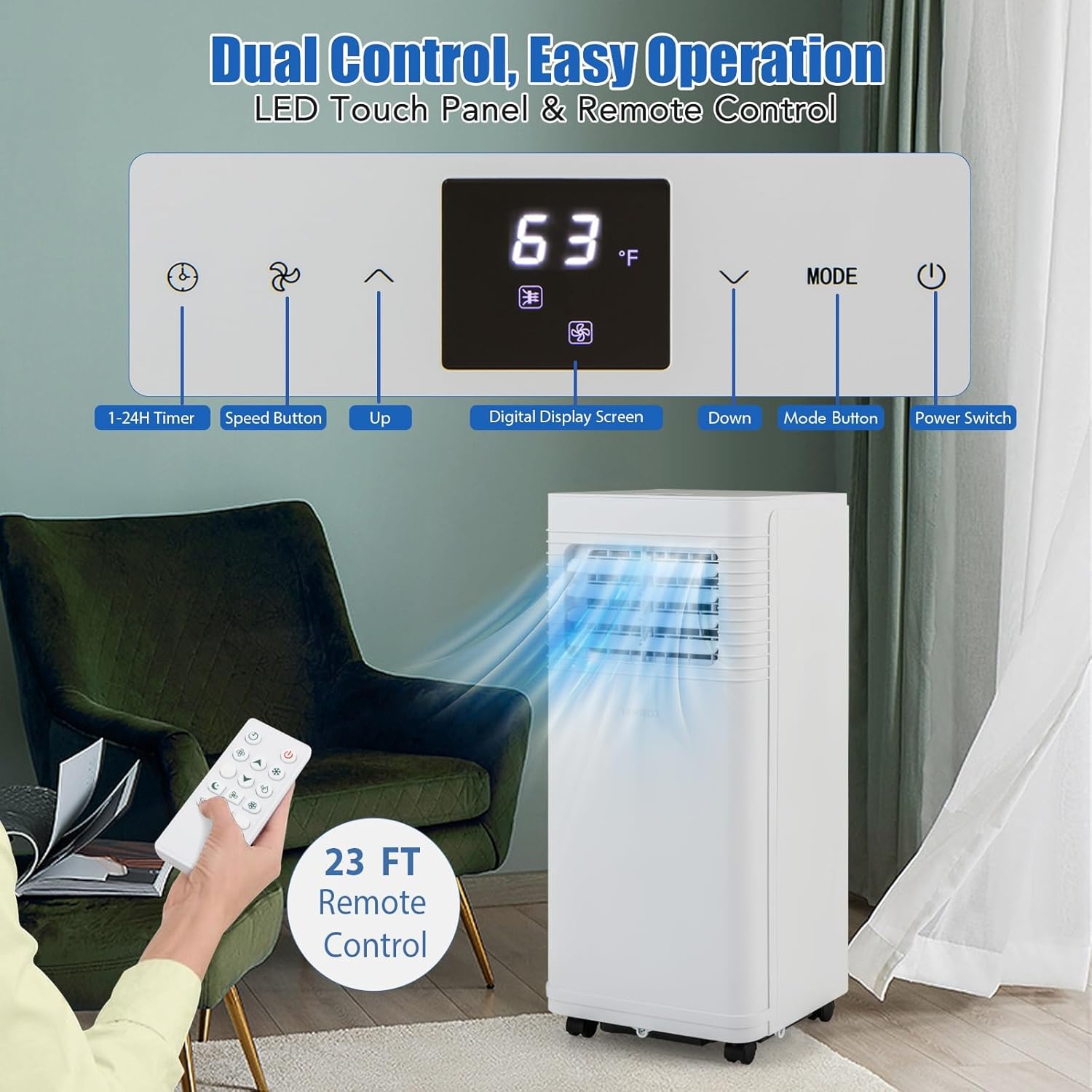 Simoe Portable Air Conditioner, 9000BTU Portable AC for Cooling up to 350 SQ.FT, 3 in 1 AC Unit with Fan & Dehumidifier Mode, Sleep Mode & 24H Timer, Suitable for Bedroom, Living Room