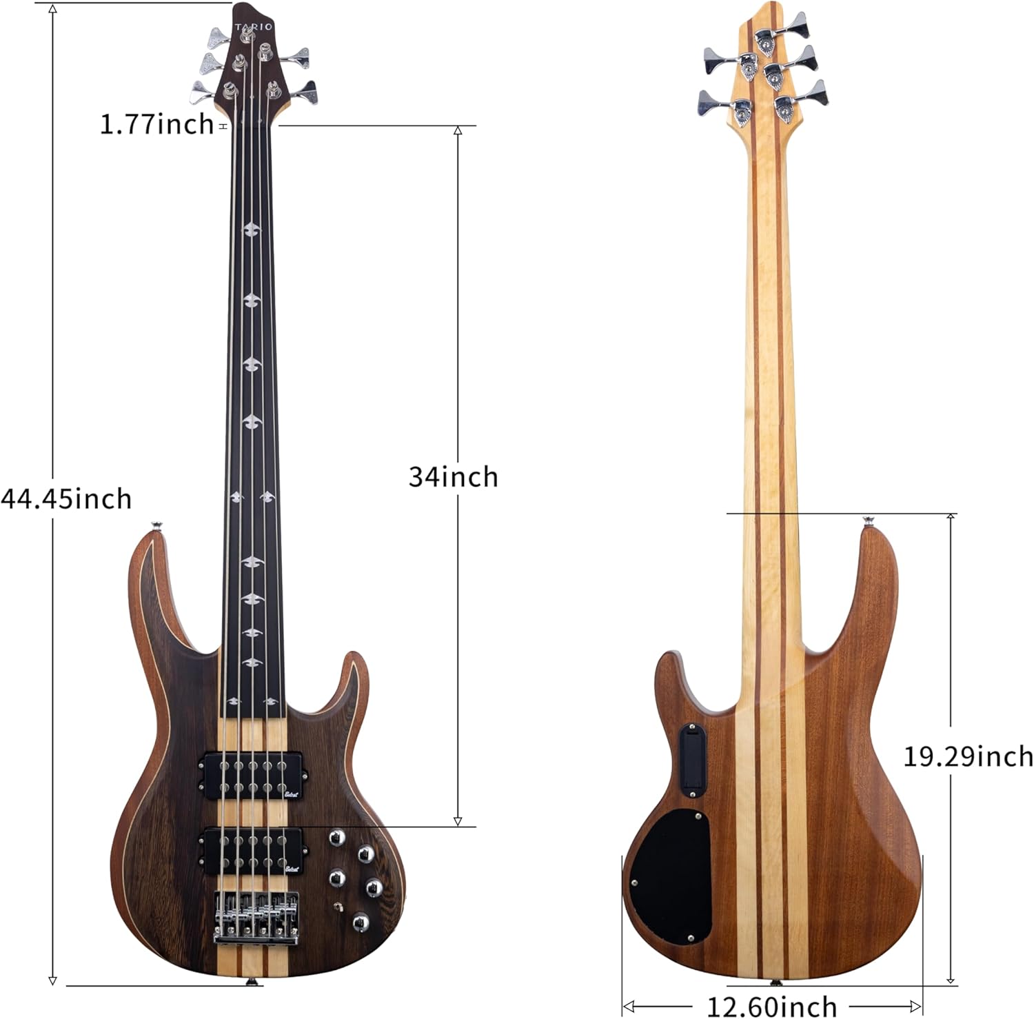 TARIO Fretless 5 string electric bass Guitar Millettia Laurentii Top Okoume body composite ebony fingerboard