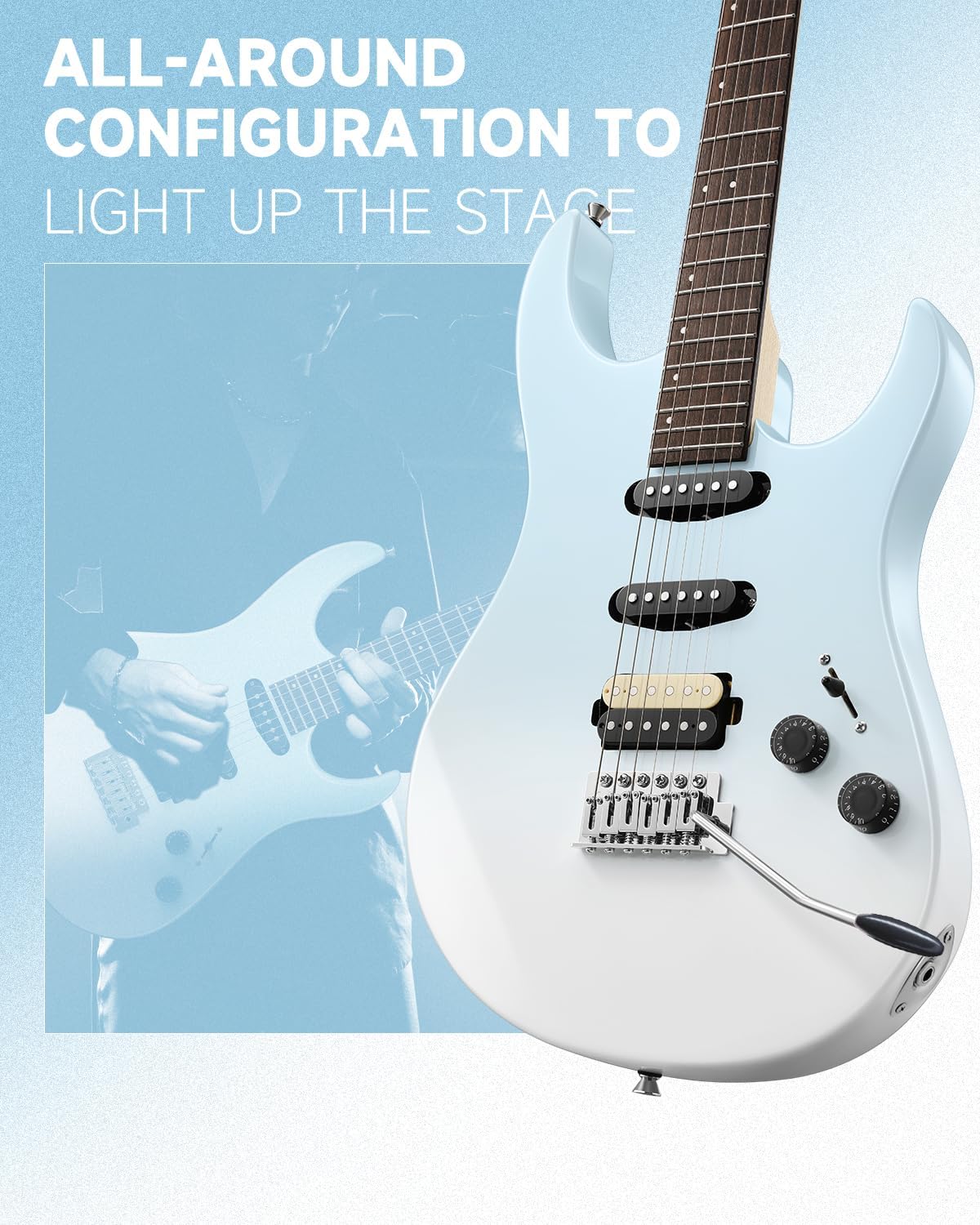 Donner DMT-66 39 Inch Full Size Electric Guitar for Beginner Starter Kit with Bag, Gradient Blue and Mini Electric Amp