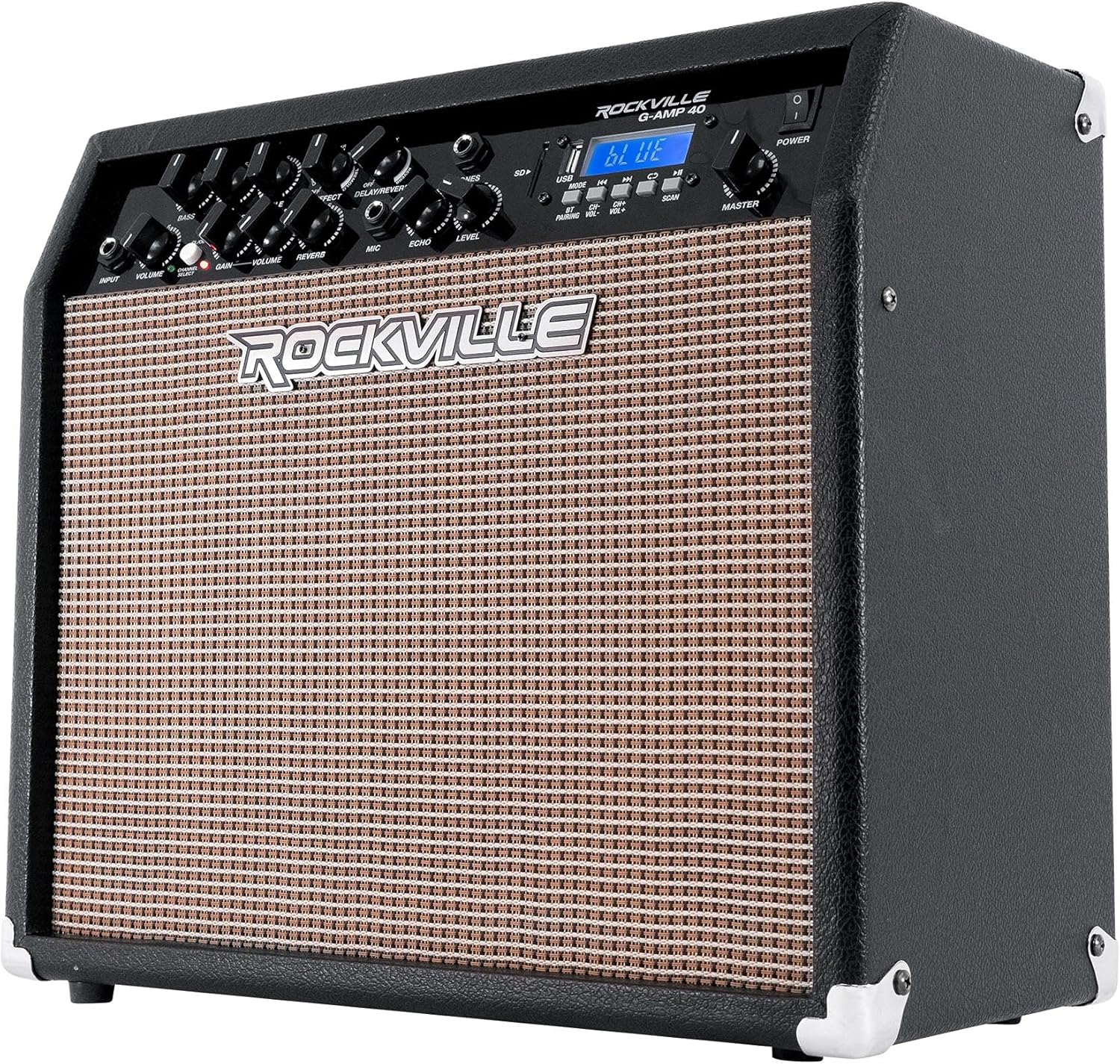 Rockville G-AMP 40 40W Guitar Combo Amplifier, Bluetooth, Mic Input with Echo, USB/SD Playback, Footswitch, Built-in Effects, Portable for Practice and Performance