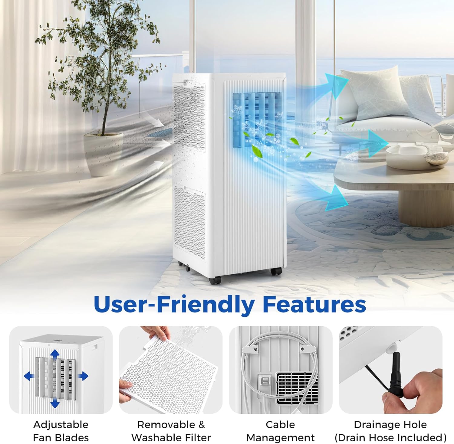 COSTWAY 4-in-1 Portable Air Conditioner, 10000 BTU Standing Air Cooler w/Fan & Dehumidifier, 24H Timer, Remote Control & Window Installation Kit, AC Unit Cools Rooms up to 350 Sq.Ft