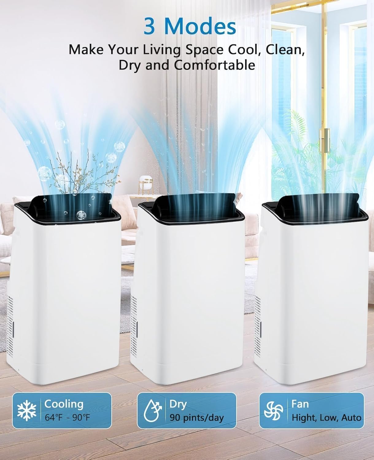 TrailBlaze 14000 BTU Portable Air Conditioner, 3 in 1 portable AC Remote Control up to 750 Sq. Ft, Floor Room AC Unit with Cool,24-Hour Timer, White Air Cooler for Bedroom Office Home